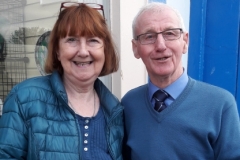 Hector Whitelaw receiving a cheque for £1000 from Marlene Hill of For Bute